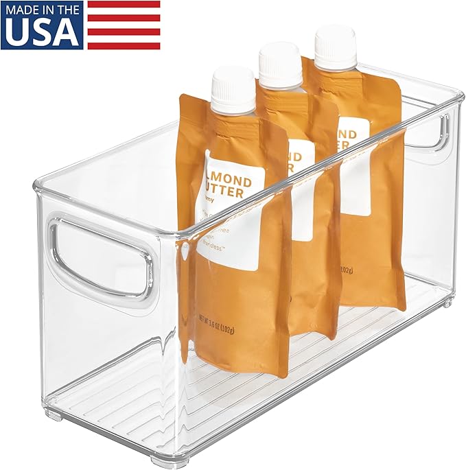 iDesign Slim Clear Plastic Stackable Storage Bin, Tall Narrow Organizer for Kitchen or Pantry