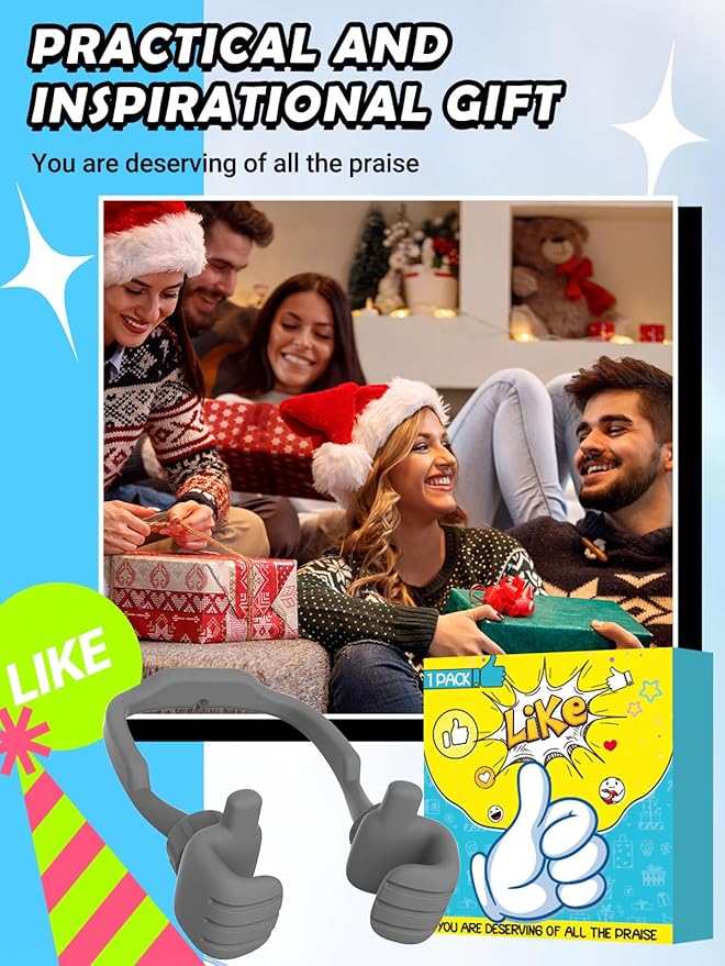 Stocking Stuffers for Teens Boys Girls Cell Phone Stand: Upgrade Adjustable Thumbs Up Lazy Phone Holder for Desk Fun Birthday Gifts for Grandma Adults Husband from Wife (Grey, 1)