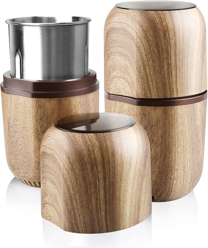 COOL KNIGHT Herb Grinder [large capacity/fast/Electric ]-Spice Herb Coffee Grinder with Pollen Catcher/- 7.5" (Wood grain)