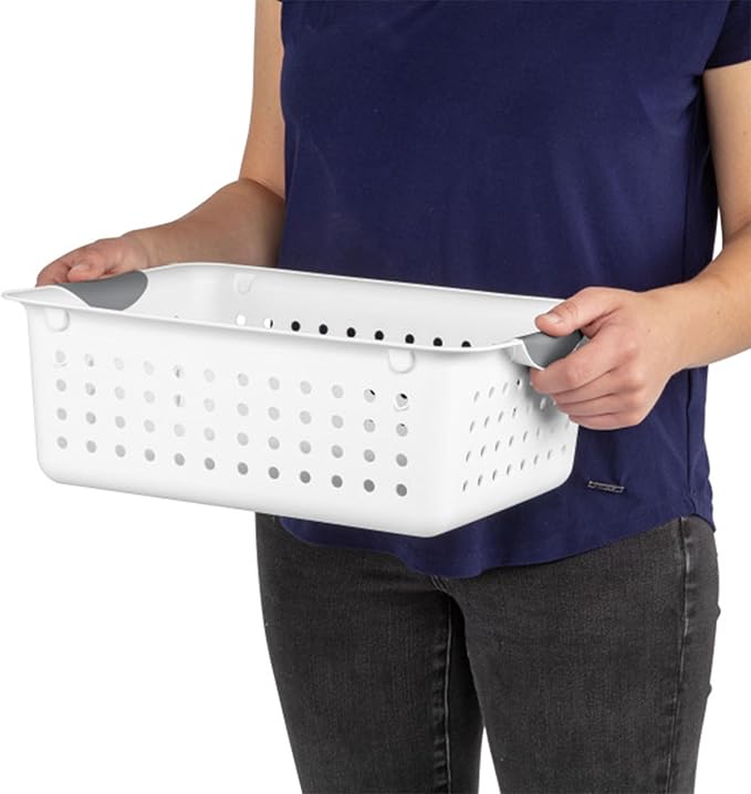 Sterilite 12-Pack Medium Ultra Basket, Open Top Plastic Storage Organizer, White - Classic Baskets for Organizing Countertops, Pantry Shelves, Kitchen Cabinets, Laundry Rooms or Home Offices