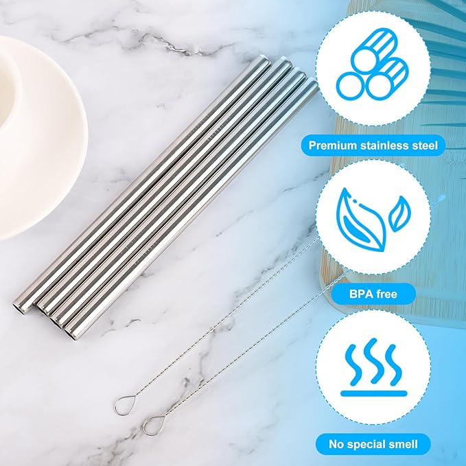 4pcs Water Bottle Straws for Owala 24oz 32oz, Stainless Steel Metal Straws Replacement with 2 Straw Cleaners Reusable Tumbler Bottle Accessories Parts for Indoor Outdoor Sports Trips