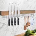 23 Inch Magnetic Knife Holder for Wall - Pailexin Wooden Magnet Knife Strip No Drill with 15 Hooks/Adhesive Tape/Screws, Kitchen Utensil Holder, Magnetic Knife Organizer, Wall Mounted Knife Storage