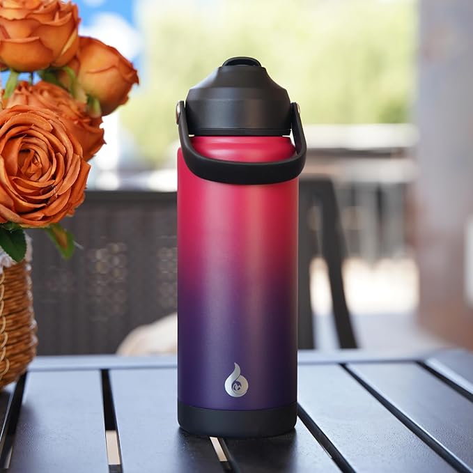 BJPKPK Water Bottle with Straw Lid, 24oz Vacuum Insulated Water Bottles, Metal Stainless Steel Thermo for Sports, Travel, BPA Free Leak Proof Thermo, Cups, Flasks, Tumblers,Charming Red