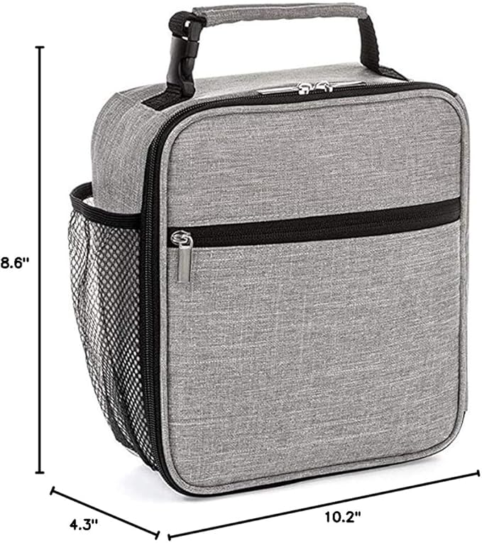 Insulated Lunch Bag, Leakproof Portable Lunch Box for Women Men Boys Girls, Large Capacity Cooler Bag with Handle and Bottle Pocket for Office School Camping Hiking Outdoor Beach Picnic (Grey)