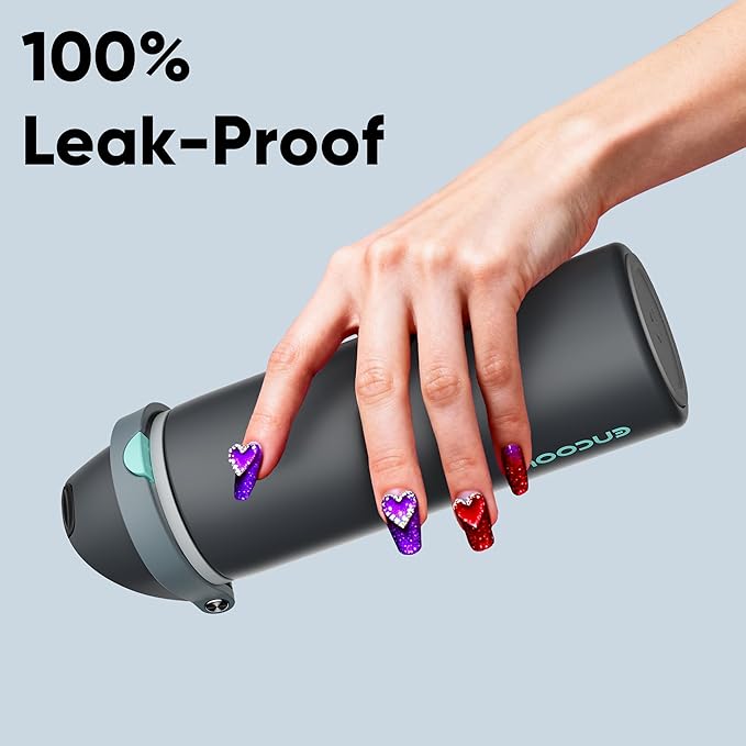 Insulated Water Bottle with Straw - Encool Stainless Steel Water Bottle with Push Button Lid, Leak-Proof & BPA-Free, Keeps Cold for 24 Hours for Sports, Travel, Gym (24 oz, Tuna Grey-Green)