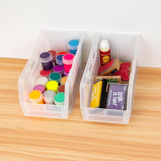 Akro-Mils 30230 AkroBins Plastic Storage Bins, Space-Saving Stackable Bins for Garage, Pantry, Craft Organization, 11-" x 5-" x 5-", Clear, 12-Pack