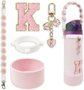 SITKOL Silicone Boot Cute Monogram Set Compatible with Owala Water Bottle 24 oz, 32 oz, 40 oz - Perfect Letter Owala Accessories for Owala Tumbler, Owala Free Sip, Pink Owala, Black Owala