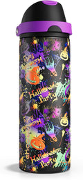 ENCOOL Halloween Insulated Water Bottle with Straw - Stainless Steel Water Bottle with Push Button Lid, Leak-Proof BPA-Free, Keeps Cold for 24 Hours for Halloween gifts, Party (24 oz, Ghost Party)