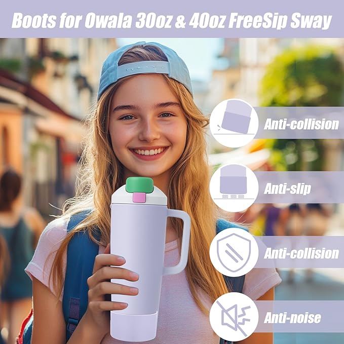 Mity rain 2PCS Protective Silicone Boots for Owala 30oz & 40oz FreeSip Sway Bottles & Tumblers - Accessories for owala, Enhances Stability & Prevents Scratches (Light Purple)