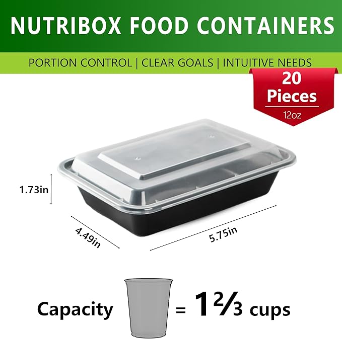[20 value pack single one compartment 12oz MINI Meal Prep Food Storage Containers - BPA Free Reusable Lunch bento Box with Lids - Spill proof, Microwave, Dishwasher and Freezer Safe
