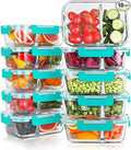 KOMUEE 10 Packs 30oz Glass Meal Prep Containers 2 Compartments,Glass Food Storage Containers with Lids,Airtight Glass Lunch Bento Boxes,Oven,Freezer and Dishwasher Safe, Green