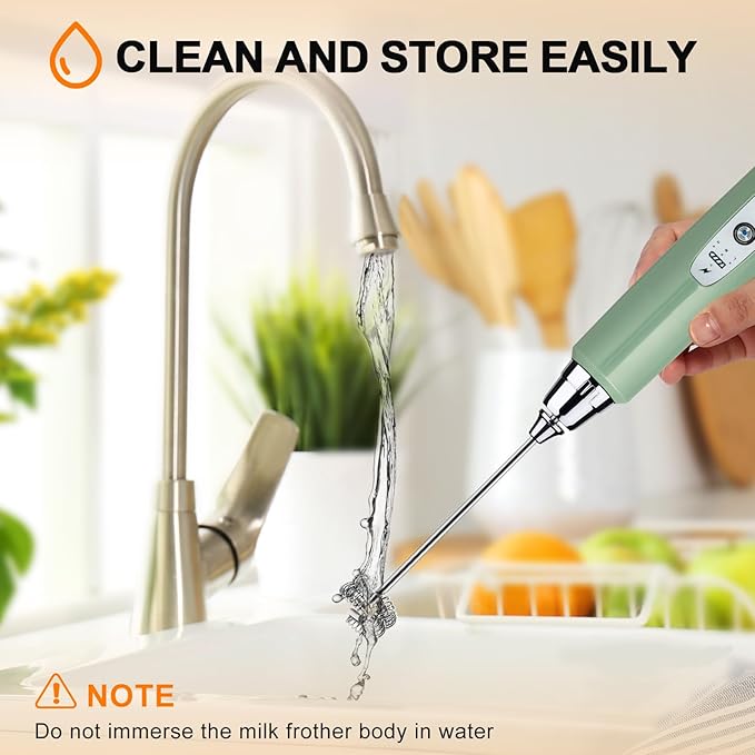 YUSWKO Granite Rechargeable Milk Frother for Coffee with Stand, Handheld Drink Mixer with 3 Heads 3 Speeds Electric Stirrers for Latte, Cappuccino, Hot Chocolate, Egg