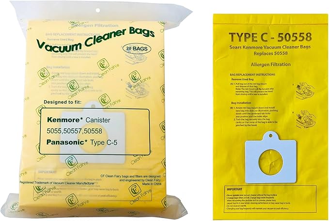 CF Clean Fairy 20Pack Replacement Micro Filtration Vacuum Bags Compatible With Kenmore C&Q 5055, 50557, 50558 Canister Vacuums