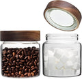 Glass Coffee Jars Spice Jar Round Storage Canister with Wooden Lid Clear Glass Food Jar for Pantry Sugar Tea Coffee Bean Spice Nuts Cookies Bath Salts (500ml/16oz-2pack)