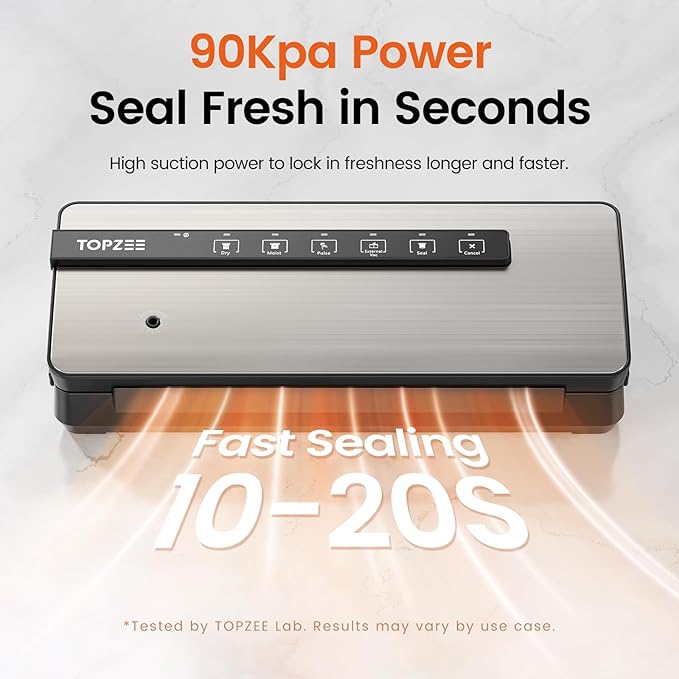 Vacuum Sealer for Food - 90kpa Vacuum Sealer Machine with Bags Storage and Built-in Cutter, Food Sealer with External Vac Function, Dry Moist Modes, Bag Roll included, Stainless Steel