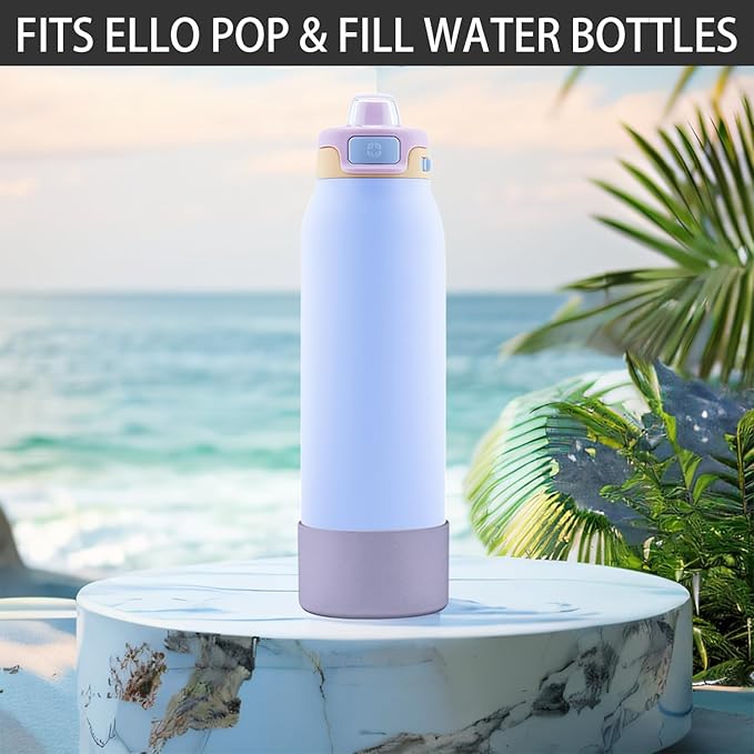 2 PCS Silicone Bottom for Ello Pop 32 OZ Water Bottle, Water Boot for Ello Pop,Avoid Scratches and Noise(Purple, 22oz)