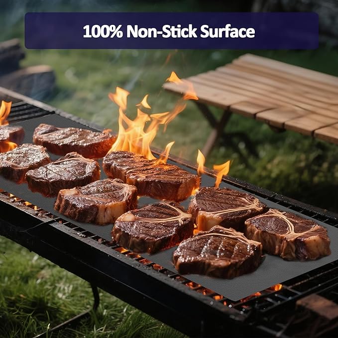 UBeesize 13x90 Inch Grill Mats Roll for Outdoor Grill- Heavy Duty Non-Stick BBQ Grilling Mat & Oven Liner, Reusable, Easy to Clean - Cut to Custom Fit Oven, Gas, Charcoal, and Electric BBQ