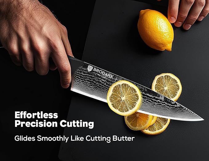 BRODARK Damascus Knife Set 3 PCS: Sharp Damascus Kitchen Knife Set, Professional Japanese Chef Knives with Ergonomic Full-Tang ABS Handle for Home, Restaurant (Dark Horse Series)