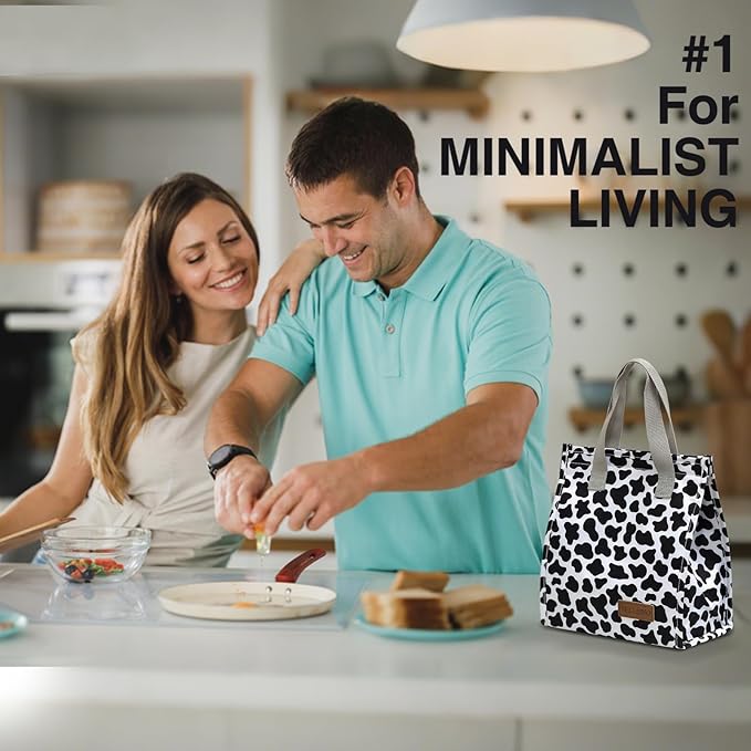 TELLUMO Lunch bag, Insulated Lunch Bag for Women Men Large Lunch Box Container Reusable Leakproof Tote for Office, Work, School, Beach or Travel (Cow-print)