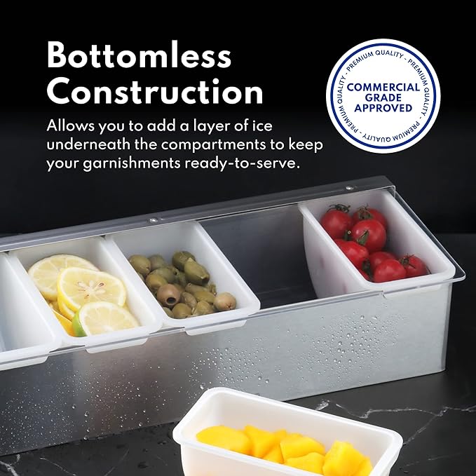 New Star Foodservice | Multi-Compartment Restaurant-Grade Condiment Dispensers (Silver, 3 Compartments)