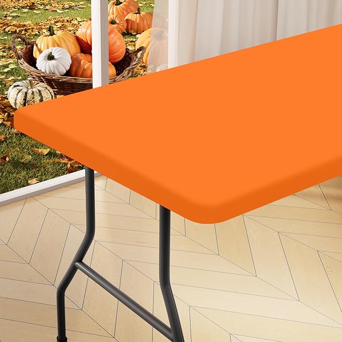 homing Rectangle Table Cloth Cover, Waterproof Polyester Elastic Fitted Tablecloth, Fits for 8 Foot Folding Tables, Washable Table Protector for Picnic, Camping, Outdoor (Orange, 30" x 96")