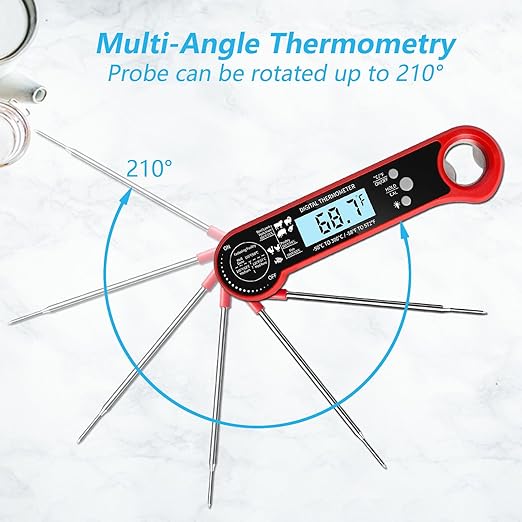 Digital Meat Thermometer for Grill, Instant Read Food Thermometer with Waterproof, Auto-Rotating Backlit Display, Calibration, Foldable Probe