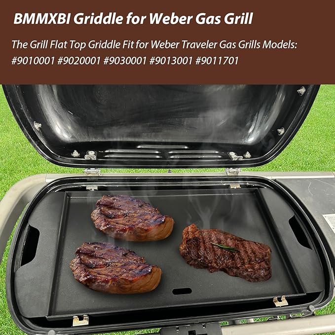 7034 Cast Iron Griddle Plate with Carry Bag for Weber Traveler Grills 9010001 9020001，Upgrade Flat Top Griddle Replacement Part for 9030001 9013001 9011701 Weber Traveler Portable Gas Grills,Black