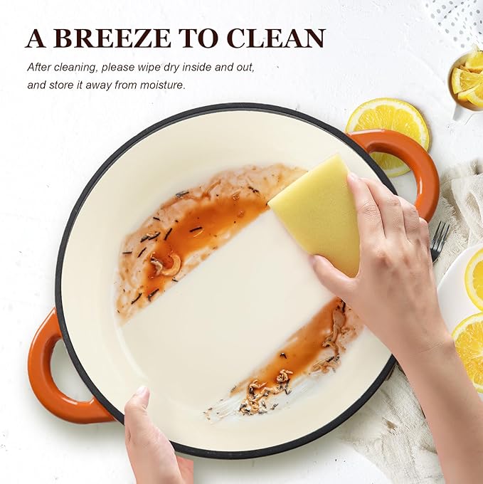 Overmont Enameled Cast Iron Dutch Oven - 7QT Pot with Lid Cookbook & Cotton Potholders - Heavy-Duty Cookware for Braising, Stews, Roasting, Bread Baking orange