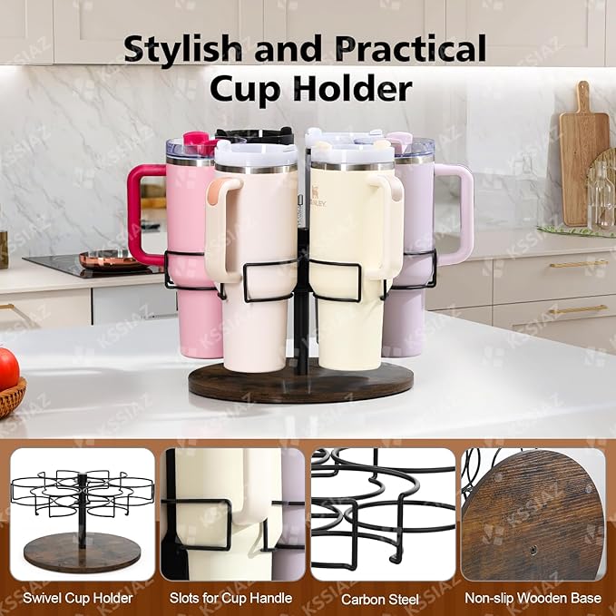 Water Bottle Organizer for Stanley 40 oz, Rotating Stanley Cup Organizer Holder, Tumbler Organizer Holder, Stanley Cup Accessories, Easy to Install, Vintage Brown（Patented Product）