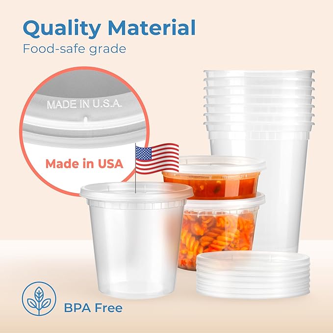 Fit Meal Prep 36 Pack 16 oz Deli Containers with Lids Variety Pack, US Made Leakproof Assorted Plastic Soup Containers, Combo Clear Food Storage Containers with Lids, Microwave Freezer Safe