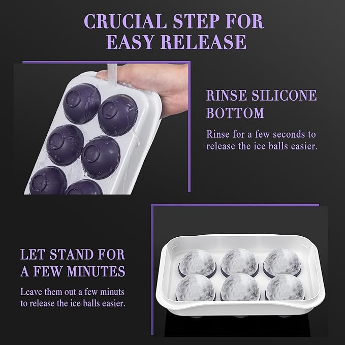 Whiskey Ice Ball Maker, [Fill without Funnel & Easy Release] 2.2'' Round Large Iced Cube Trays with Cover, Reusable Sphere Silicone Ices Tray with Lids for Bourbon, Gift for Brandy Lover