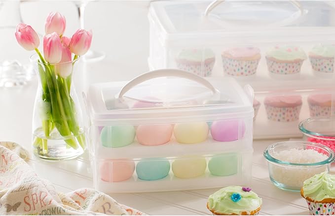 Snapware (2-Layer, 24 Eggs Plastic Detachable Deviled Egg Carrier Storage Container With Lid and Handle, Freezer Dishwasher Microwave Safe (Pack of 6)