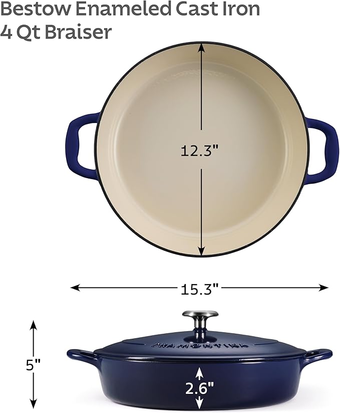 Tramontina Bestow Enameled Cast Iron Braiser Pan with Lid, 4-quart, Blue