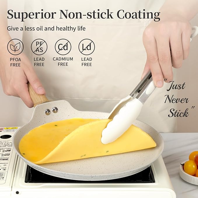 Innerwell 11 inch Nonstick Crepe Pan, Granite Coating Flat Skillet Dosa Tawa Tortilla Pan, White Large Pancake Griddle Comal Pan, Compatible with All Stovetops, PFOA Free