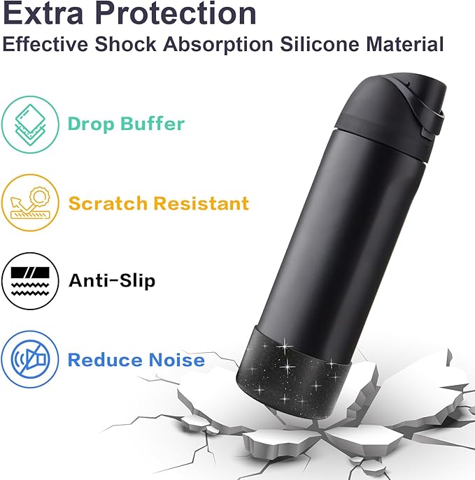 2PCS Silicone Water Bottle Boot for Owala 24oz, Protective Bottom Bumper Anti-Slip Sleeve for FreeSip, Twist, and Flip Stainless Steel Bottles, Dishwasher Safe and BPA Free(Shiny Black)