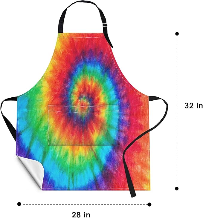 Britimes Apron Home Kitchen Cooking Baking Gardening for Women Men with Pockets Tie dye 32x28 inch