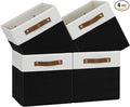 Temary 11 inch Cube Storage Bin 4 Pack Fabric Storage Cubes for Home, Fabric Storage Bin Storage Cube Bins with Leather Handles(White&Black)
