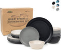 Grow Forward 24-piece Premium Wheat Straw Dinnerware Sets for 8 - Unbreakable Dishwasher & Microwave Safe Plastic Plates and Bowls Sets - Patio, Outdoors, RV, Camping Dishes - Moonlight