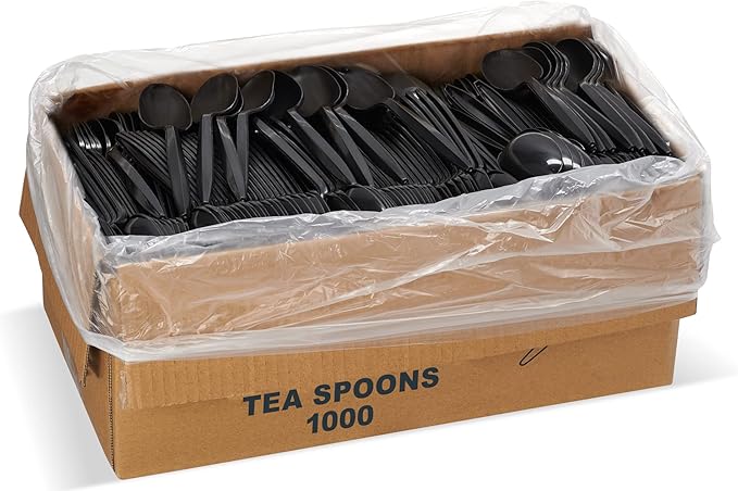 1,000 Plastic Disposable Tea spoons Bulk Black Medium Weight Disposable Silverware Plastic Cutlery Tea Spoons