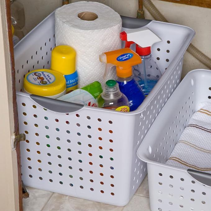 Sterilite 12-Pack Deep Ultra Basket, Open Top Plastic Storage Organizer, White - Classic Baskets for Organizing Countertops, Pantry Shelves, Kitchen Cabinets, Laundry Rooms or Home Offices