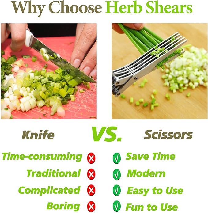 2025 Upgraded Herb Scissors, Effortless Herb Shears Cutter Tool with Sharp Stainless Steel Blades for Fresh Herbs, Must-Have Kitchen & Cooking Gadget, Black