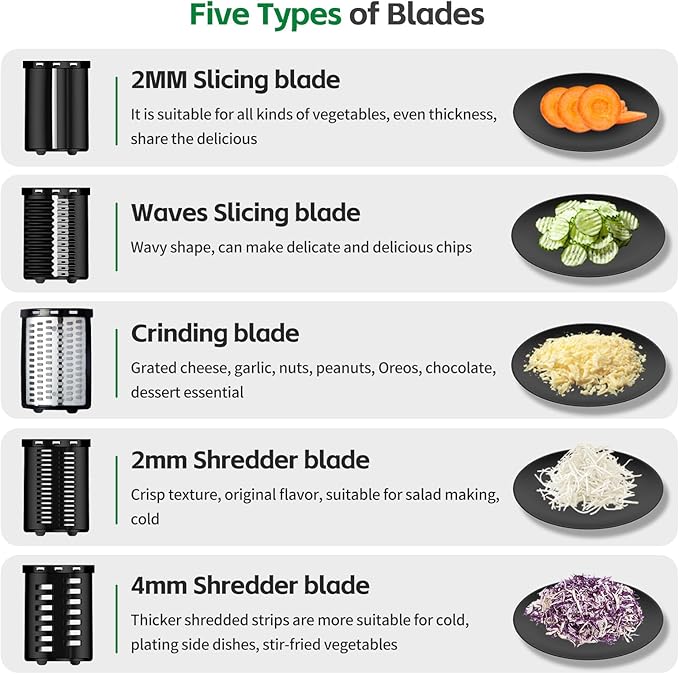 5-In-1 Electric Cheese Grater,300W Salad Maker,Electric Grater for Block Cheese,Kitchen Electric Food Slicer Shredder,Chopper for Vegetables Cucumber Carrots Cabbage Nuts(Red)