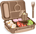 Bento Box Adult Lunch Box Kids,Lunch Containers for Adults/Kids/Toddler,5 Compartments Bento Lunch Box with Sauce Vontainers,Microwave & Dishwasher & Freezer Safe,BPA-Free (Brown)