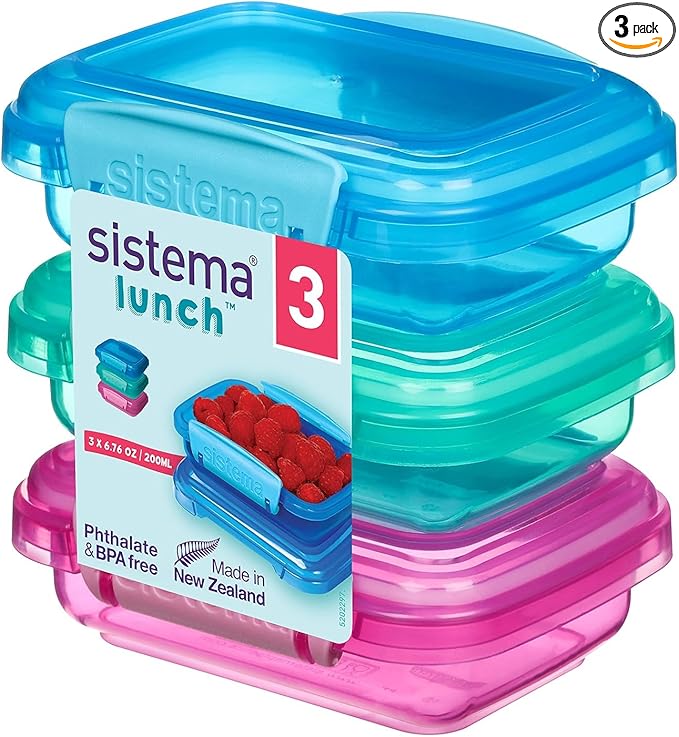 Sistema Lunch Collection Food Storage Containers, 6.7 oz./0.2 L, Pink/Green/Blue, 3 Count