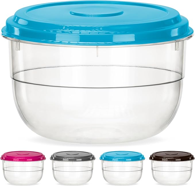 DecorRack X-Large Food Storage Container, 5.75 Quarts, BPA Free Plastic, 185 oz Heavy Duty Multipurpose Plastic Storage Container, Round Cake Dough Riser Bowl with Airtight Lid, Random Color (1 pack)