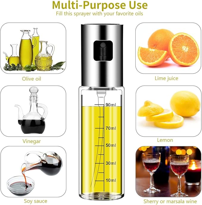 2 Pack Oil Sprayer for Cooking, Olive Oil Sprayer Mister for Air Fryer Kitchen Glass Bottle Versatile Spray Oil Dispenser Refillable Vinegar Spritzer for BBQ Salad Baking Roasting Grilling