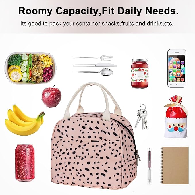 EurCross Pink Lunch Bag for Women,Chic Trendy Portable Lightweight Insulated Small Lunch Box Tote Bag for Preppy College or Adult Work Office