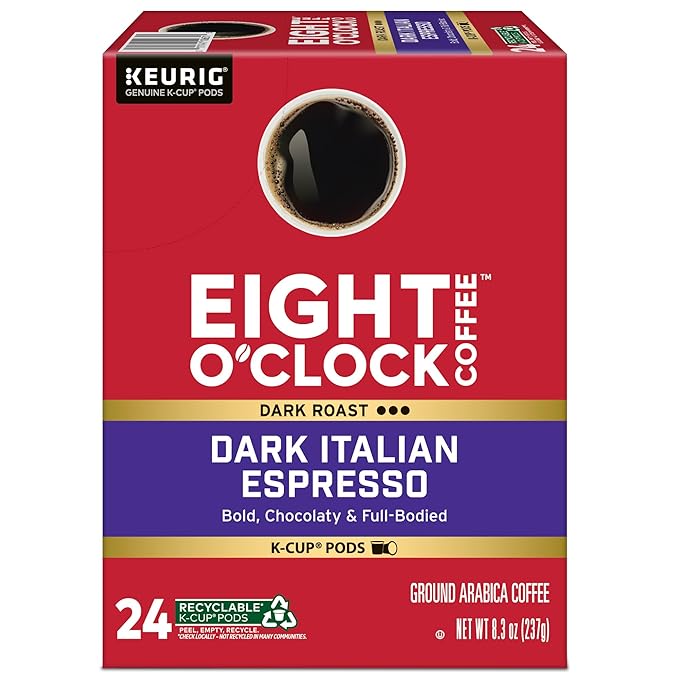 Eight O'Clock Coffee Dark Italian Roast Single-Serve Keurig K-Cup Pods, Medium Roast Coffee Pods, 96 Count