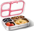 G.a HOMEFAVOR Kids Stainless Steel Lunch Box - 4-Compartment Bento Box with Locking Lid, One-Touch Latch, Leakproof Food Container for School, Travel, 800 ml, Pink