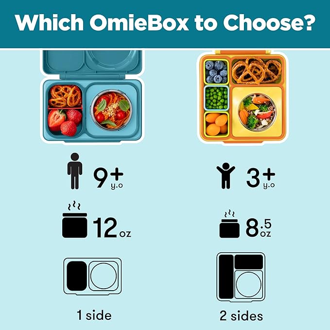 Omie OmieBox UP bento Box for Kids | Insulated Lunch Box | Leak Proof Vacuum Insulated Thermal Food jar | Cooler ice Pack | 2 Compartments (Teal Green)
